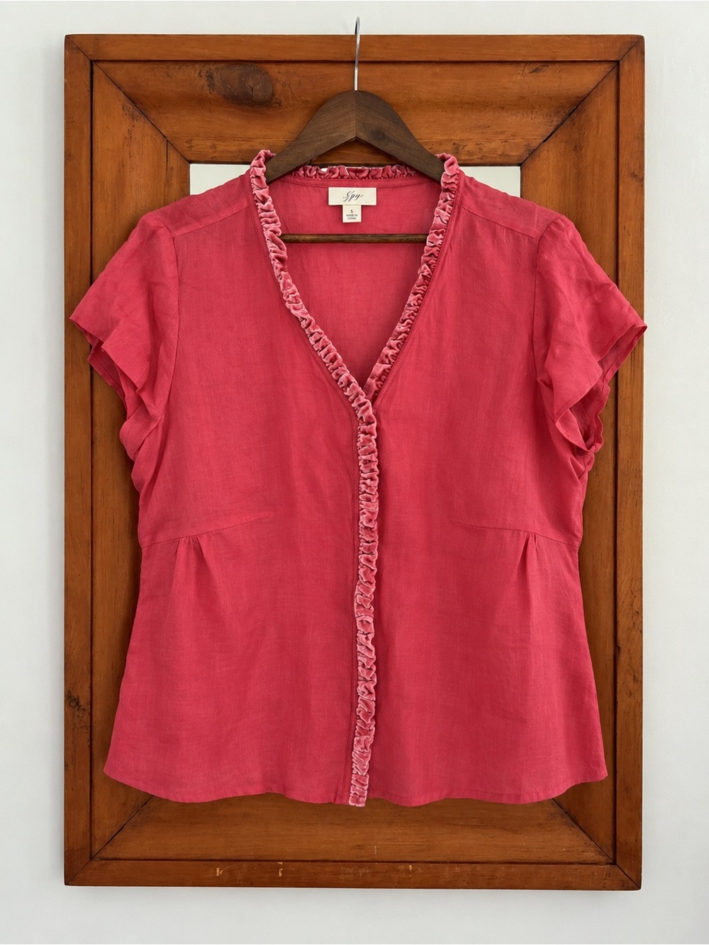 J. Jill Dusty Rose Velvet Ruffle-Trim Button-Front Top